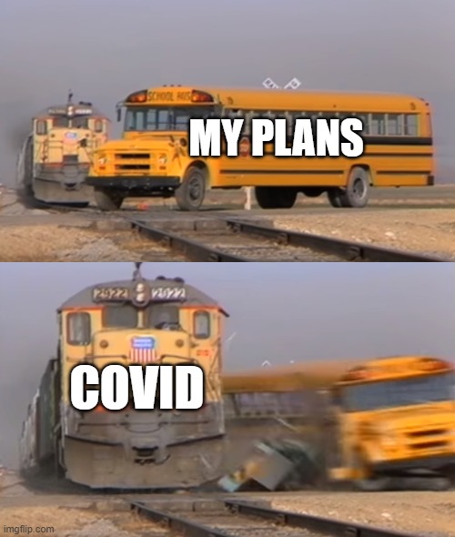 A train hitting a school bus | MY PLANS; COVID | image tagged in a train hitting a school bus | made w/ Imgflip meme maker