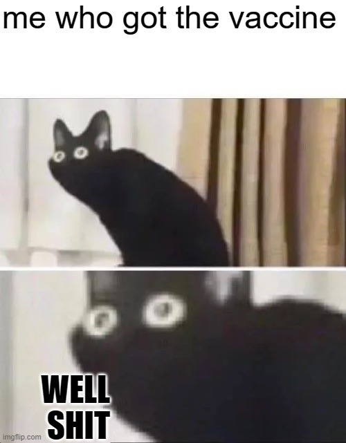 Oh No Black Cat | me who got the vaccine WELL SHIT | image tagged in oh no black cat | made w/ Imgflip meme maker