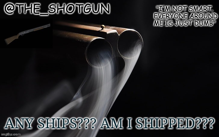 E | ANY SHIPS??? AM I SHIPPED??? | image tagged in yet another temp for shotgun | made w/ Imgflip meme maker
