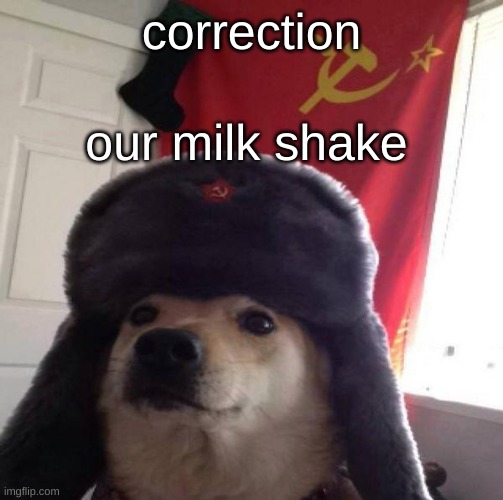 Russian Doge | correction our milk shake | image tagged in russian doge | made w/ Imgflip meme maker
