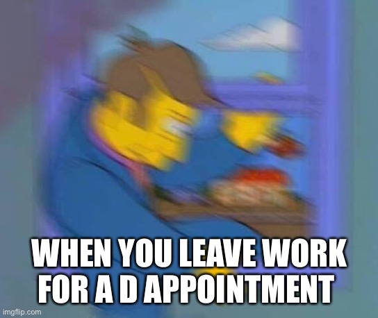 Principle skinner window | WHEN YOU LEAVE WORK FOR A D APPOINTMENT | image tagged in principle skinner window | made w/ Imgflip meme maker