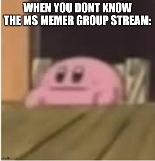Kirby | WHEN YOU DONT KNOW THE MS MEMER GROUP STREAM: | image tagged in kirby | made w/ Imgflip meme maker