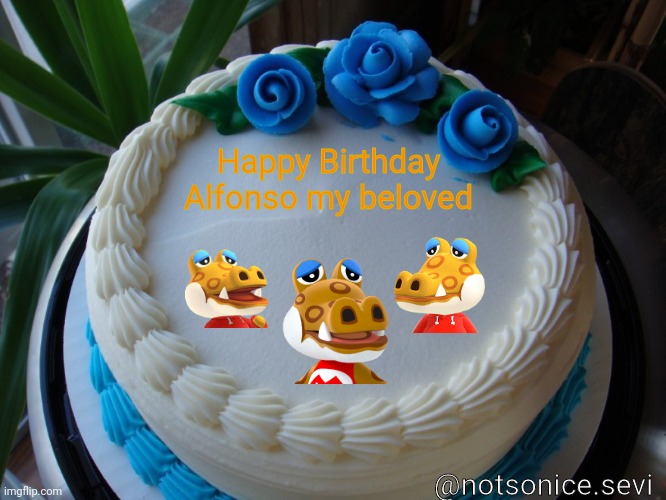 Alfonso is my favorite villager on my ac island, and today is his birthday. | Happy Birthday Alfonso my beloved; @notsonice.sevi | image tagged in happy birthday,animal crossing | made w/ Imgflip meme maker
