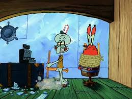 Squidward cleaning up Blank Meme Template