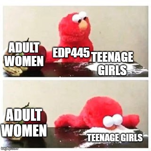 elmo cocaine | ADULT WOMEN; EDP445; TEENAGE GIRLS; ADULT WOMEN; TEENAGE GIRLS | image tagged in elmo cocaine | made w/ Imgflip meme maker