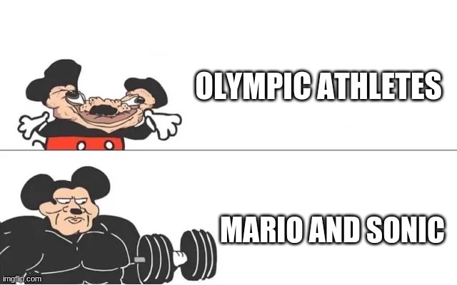 Does Anyone Remember That Game? No? Just Me? Ok Then... | OLYMPIC ATHLETES; MARIO AND SONIC | image tagged in mickey mouse drake | made w/ Imgflip meme maker