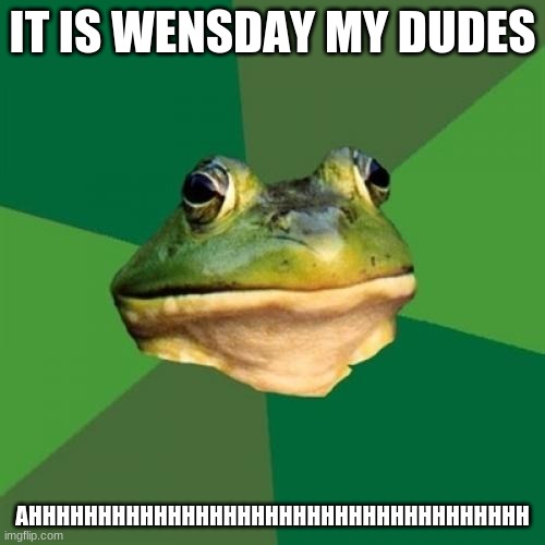 Wensday AHHHHHHHHHHHH | IT IS WENSDAY MY DUDES; AHHHHHHHHHHHHHHHHHHHHHHHHHHHHHHHHHHHH | image tagged in memes,foul bachelor frog | made w/ Imgflip meme maker