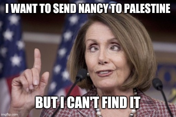 Nancy pelosi | I WANT TO SEND NANCY TO PALESTINE BUT I CAN'T FIND IT | image tagged in nancy pelosi | made w/ Imgflip meme maker