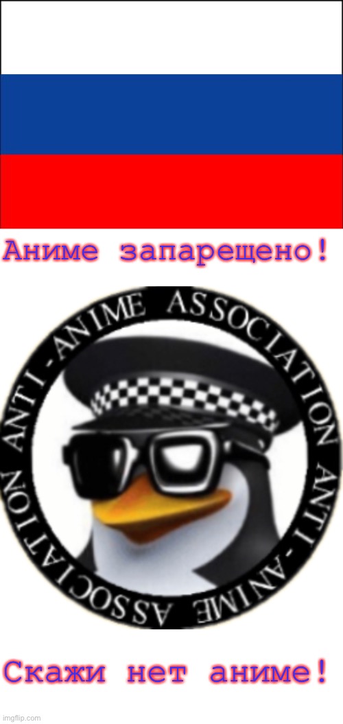 Аниме запарещено! Скажи нет аниме! | image tagged in russia flag,anti-anime association seal | made w/ Imgflip meme maker