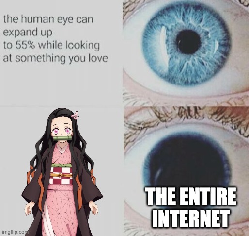 Nezuko | THE ENTIRE INTERNET | image tagged in nezuko,eye pupil expand | made w/ Imgflip meme maker