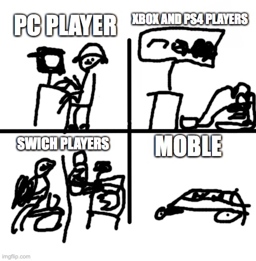 i am shit at drawing | PC PLAYER; XBOX AND PS4 PLAYERS; MOBLE; SWICH PLAYERS | image tagged in memes,blank starter pack | made w/ Imgflip meme maker