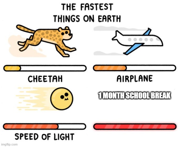 fastest thing possible | 1 MONTH SCHOOL BREAK | image tagged in fastest thing possible | made w/ Imgflip meme maker