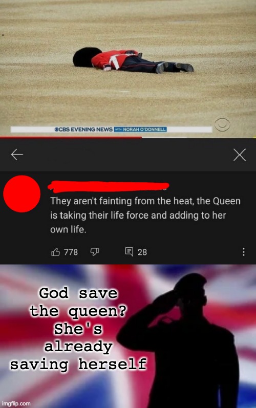 She's fine on her own | God save the queen? She's already saving herself | image tagged in memes,uk,unfunny | made w/ Imgflip meme maker