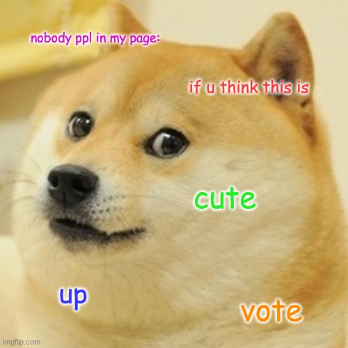Doge | nobody ppl in my page:; if u think this is; cute; up; vote | image tagged in memes,doge | made w/ Imgflip meme maker