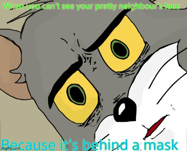 Sad | When you can't see your pretty neighbour's face; Because it's behind a mask | image tagged in memes,unsettled tom,masks | made w/ Imgflip meme maker