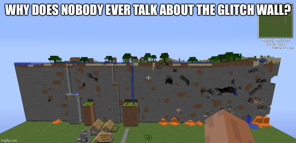 :( | WHY DOES NOBODY EVER TALK ABOUT THE GLITCH WALL? | image tagged in minecraft | made w/ Imgflip meme maker