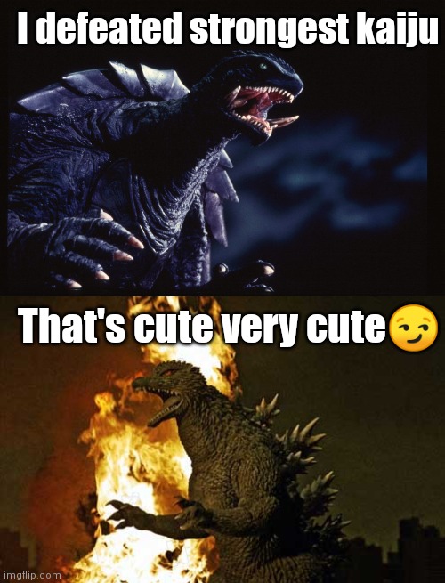  I defeated strongest kaiju; That's cute very cute😏 | image tagged in godzilla,gamera,meme | made w/ Imgflip meme maker