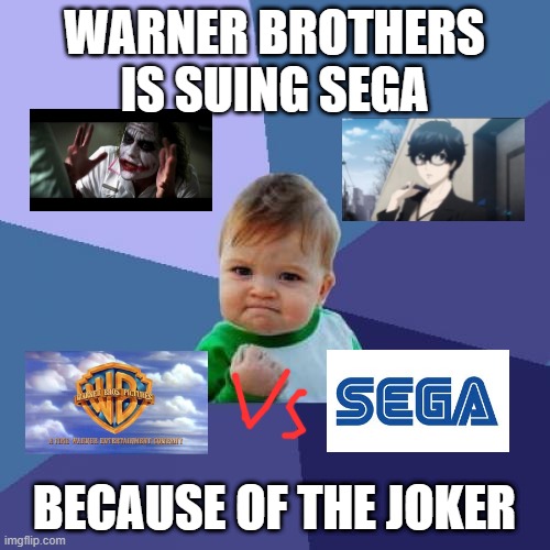 joker lawsuit | WARNER BROTHERS IS SUING SEGA; BECAUSE OF THE JOKER | image tagged in memes,success kid | made w/ Imgflip meme maker