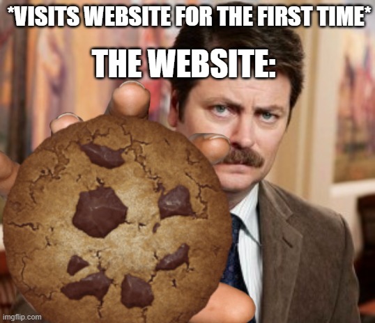 Cookies | THE WEBSITE:; *VISITS WEBSITE FOR THE FIRST TIME* | image tagged in funny | made w/ Imgflip meme maker
