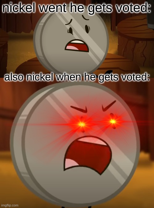 nickel went he gets voted:; also nickel when he gets voted: | image tagged in nickel i voted for you tonight | made w/ Imgflip meme maker