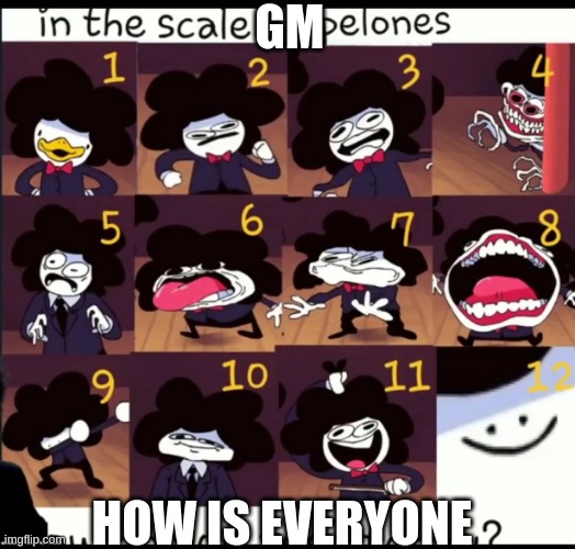 On a scale of pelones how do you feel today | GM; HOW IS EVERYONE | image tagged in on a scale of pelones how do you feel today | made w/ Imgflip meme maker