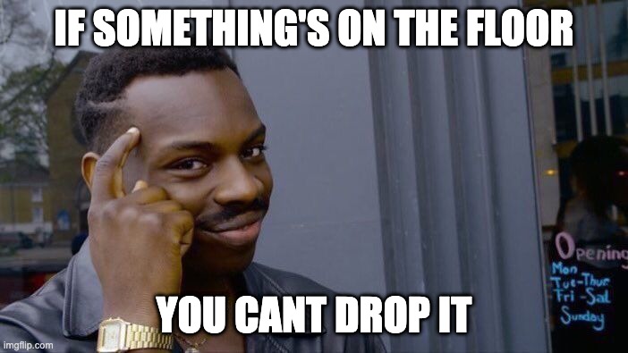 Floor | IF SOMETHING'S ON THE FLOOR; YOU CANT DROP IT | image tagged in memes,roll safe think about it | made w/ Imgflip meme maker