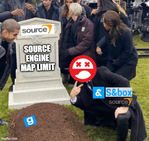 Source Engine map size limit is gone | SOURCE ENGINE MAP LIMIT | image tagged in grant gustin over grave,gmod,source engine,facepunch,sbox,sandbox | made w/ Imgflip meme maker