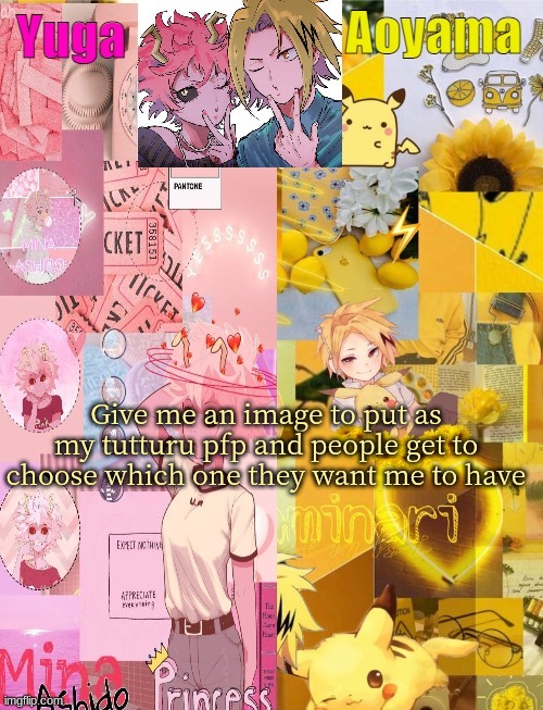 Mina and Denki Temp (tysm Yachi) | Give me an image to put as my tutturu pfp and people get to choose which one they want me to have | image tagged in mina and denki temp tysm yachi | made w/ Imgflip meme maker