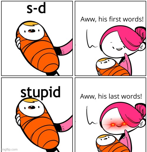 Aww, His Last Words | s-d; stupid | image tagged in aww his last words | made w/ Imgflip meme maker