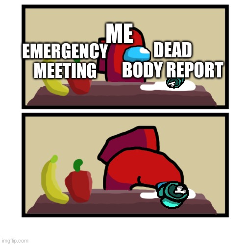 Among Us choice | ME; DEAD BODY REPORT; EMERGENCY MEETING | image tagged in among us choice | made w/ Imgflip meme maker