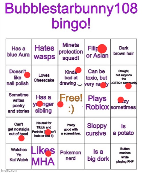 Toxic Roblox Bingo Card