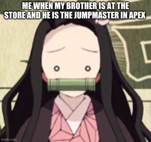 can you relate | ME WHEN MY BROTHER IS AT THE STORE AND HE IS THE JUMPMASTER IN APEX | image tagged in use this as a nezuko meme | made w/ Imgflip meme maker