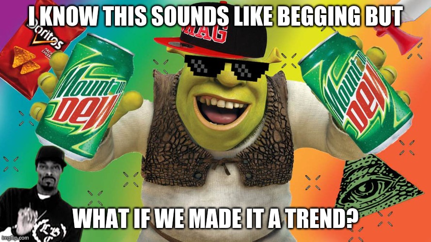 then mlg might actually come back, just like the trollface memes | I KNOW THIS SOUNDS LIKE BEGGING BUT; WHAT IF WE MADE IT A TREND? | image tagged in mlg shrek | made w/ Imgflip meme maker