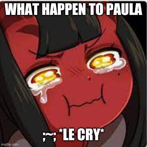 Meru crying | WHAT HAPPEN TO PAULA; ;~; *LE CRY* | image tagged in meru crying | made w/ Imgflip meme maker