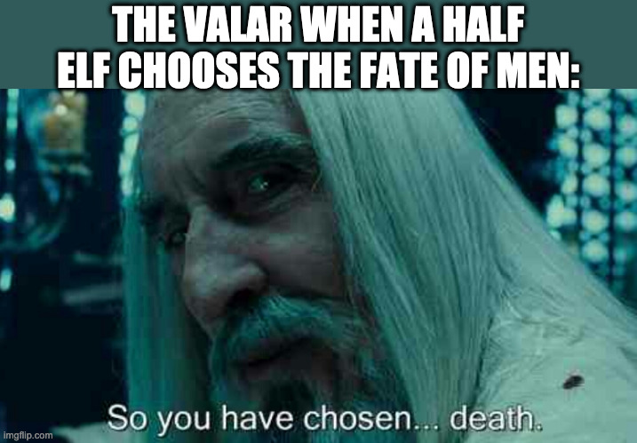so | THE VALAR WHEN A HALF ELF CHOOSES THE FATE OF MEN: | image tagged in so you have chosen death,funny | made w/ Imgflip meme maker
