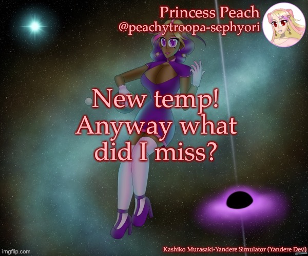 New temp! Anyway what did I miss? | image tagged in sephirothkashikomurasaki | made w/ Imgflip meme maker