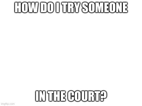 Blank White Template | HOW DO I TRY SOMEONE; IN THE COURT? | image tagged in blank white template | made w/ Imgflip meme maker