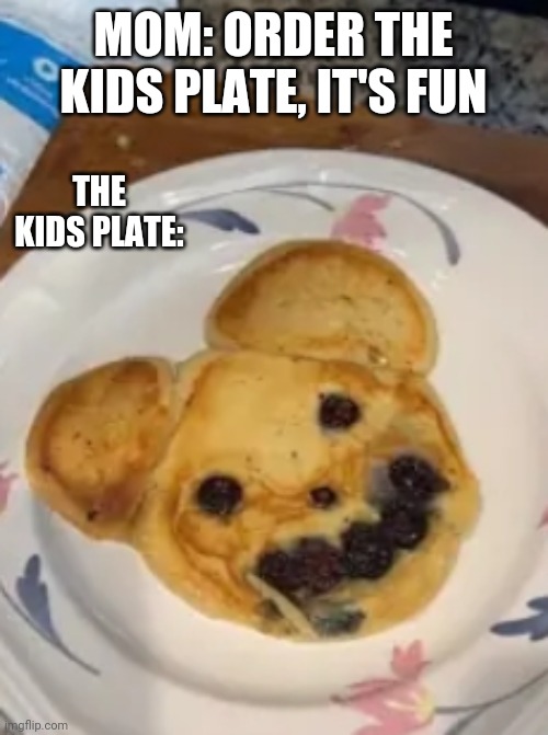 MOM: ORDER THE KIDS PLATE, IT'S FUN; THE KIDS PLATE: | image tagged in funny memes | made w/ Imgflip meme maker