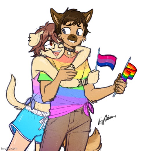 Just a cute artwork I found (By rishi-chan) | image tagged in lgbt,pride month,furry,art,gay,bi | made w/ Imgflip meme maker