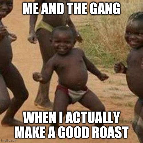 me and the gang | ME AND THE GANG; WHEN I ACTUALLY MAKE A GOOD ROAST | image tagged in memes,third world success kid | made w/ Imgflip meme maker
