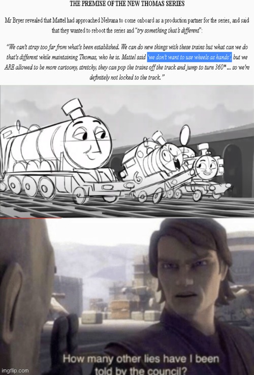 Mattel, Wheels, & Lies | image tagged in how many other lies have i been told by the council,thomas the tank engine,all engines go,lies | made w/ Imgflip meme maker