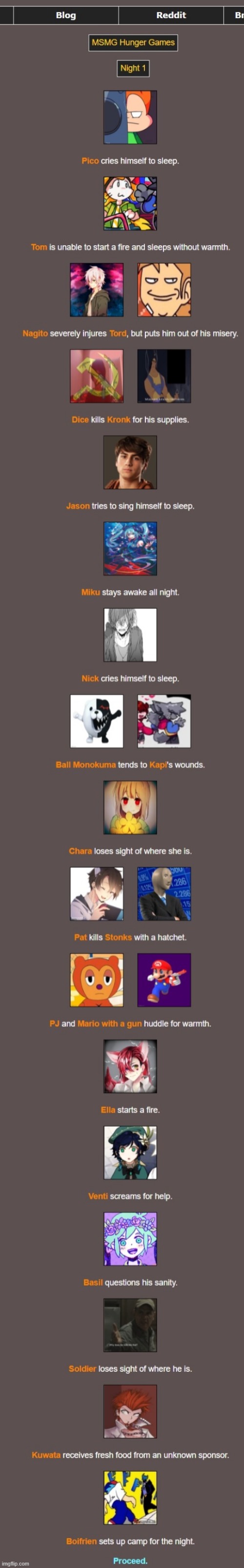 Night 1 | image tagged in hunger games | made w/ Imgflip meme maker