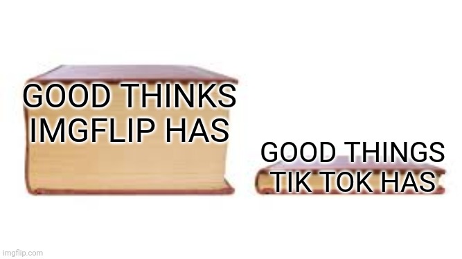 Big book small book |  GOOD THINKS IMGFLIP HAS; GOOD THINGS TIK TOK HAS | image tagged in big book small book | made w/ Imgflip meme maker