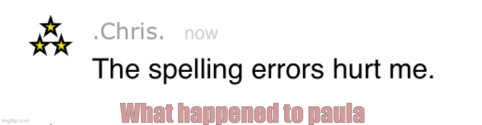 The spelling errors hurt me | What happened to paula | image tagged in the spelling errors hurt me | made w/ Imgflip meme maker
