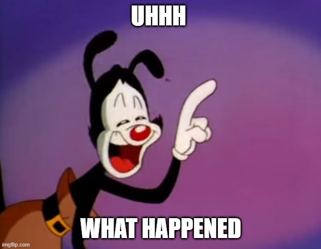 Y'all screw up really fast at stuff | UHHH; WHAT HAPPENED | image tagged in yakko uhhhhh | made w/ Imgflip meme maker