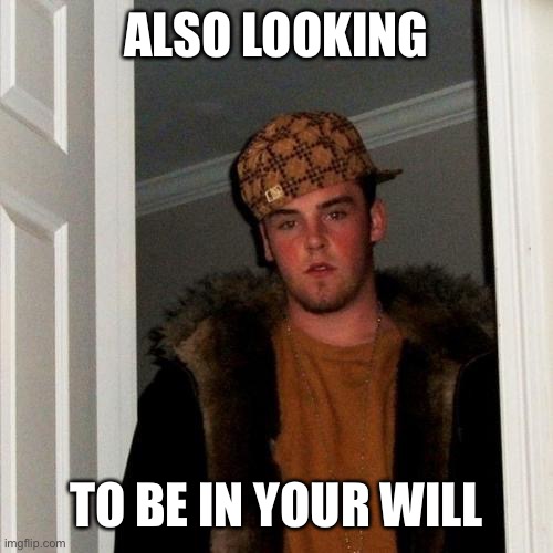 Scumbag Steve Meme | ALSO LOOKING TO BE IN YOUR WILL | image tagged in memes,scumbag steve | made w/ Imgflip meme maker