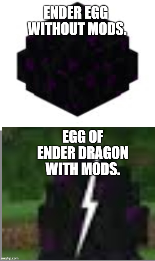 one dream. | ENDER EGG  WITHOUT MODS. EGG OF ENDER DRAGON WITH MODS. | image tagged in ender dragon,meme or shitpost,minecraft | made w/ Imgflip meme maker