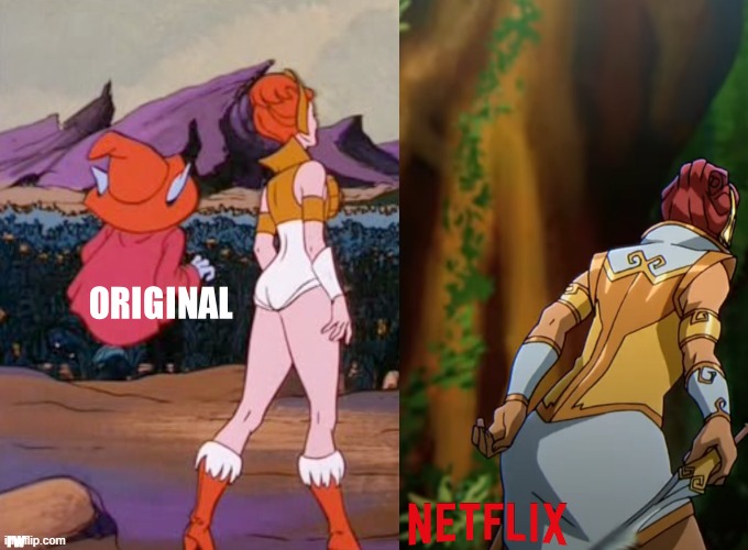 He-Man is back! Teela's butt didn't make it. Netflix gonna Netflix. | image tagged in he-man,teela,masters of the universe,netflix | made w/ Imgflip meme maker