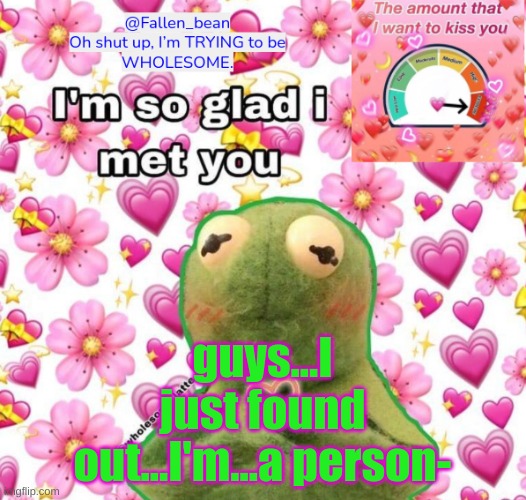 I'm so creeped out- | guys...I just found out...I'm...a person- | image tagged in fallen wholesome template unu | made w/ Imgflip meme maker