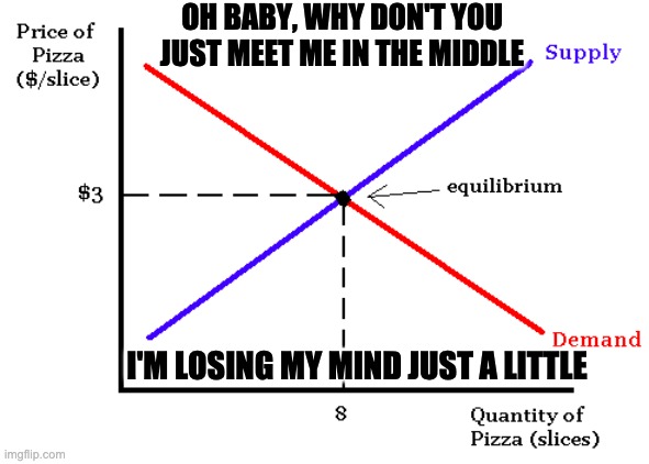 OH BABY, WHY DON'T YOU JUST MEET ME IN THE MIDDLE; I'M LOSING MY MIND JUST A LITTLE | image tagged in economics | made w/ Imgflip meme maker